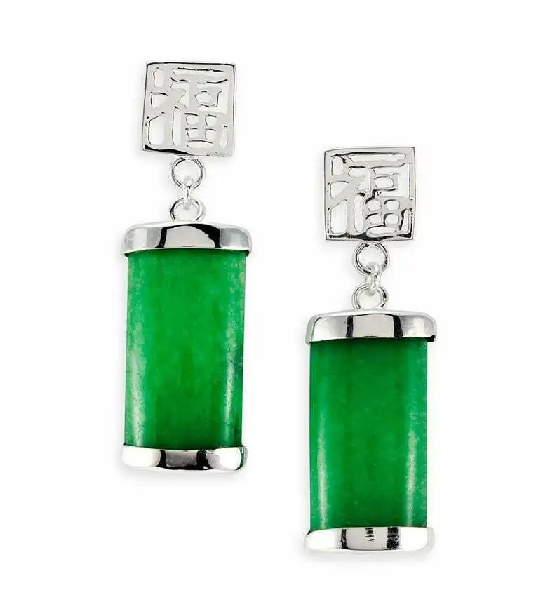 

hot sell new - Natural Green jade simple style 925 Silver Stud Earrings