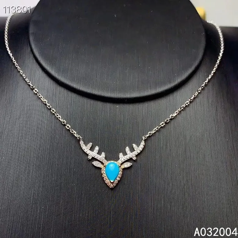 

KJJEAXCMY Fine Jewelry 925 Sterling Silver inlaid Natural blue Turquoise Female Miss Girl Woman Pendant Necklace trendy