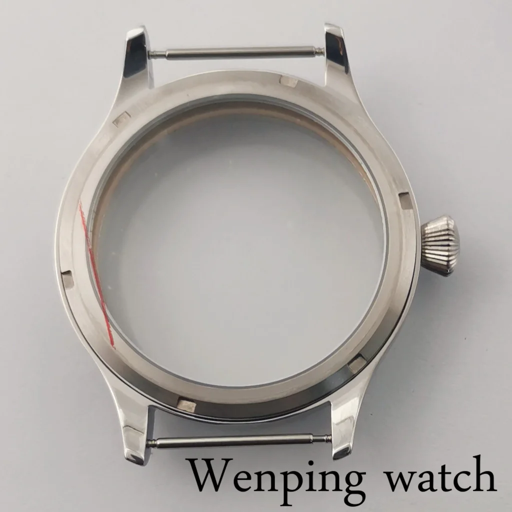 ETA6497 45mm Steel Silver Watch Case Glass Back Fit ETA 6497/6498 Sea Gull ST3600/3620 Movement Watch Accessories