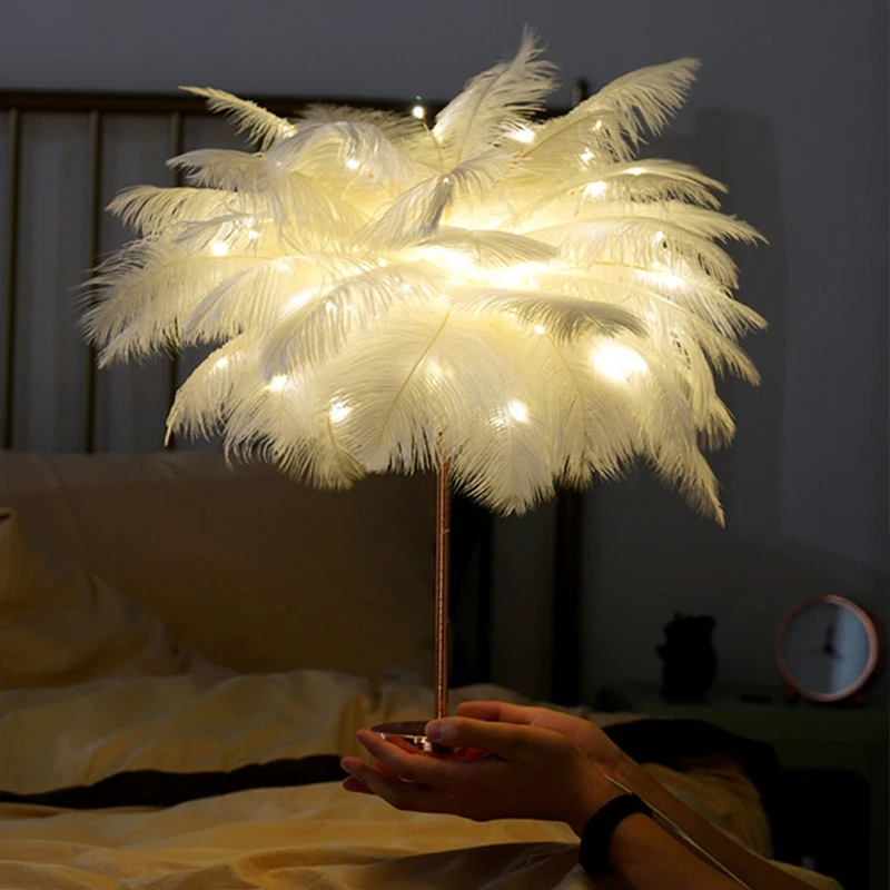 Bedroom Fairy light Feather Table Lamp DIY Creative Warm Light Tree Feather Lampshade Wedding Decor Home Bedroom Decor Christmas