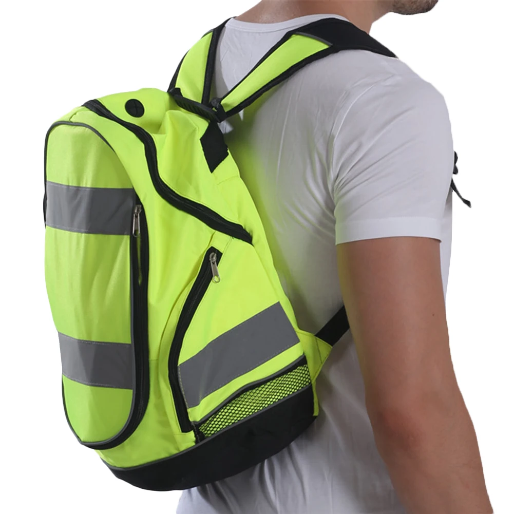 Fashion Fluorescent Green Cycling Backpack Night Reflective Luminous Riding Resistant Safety Backpack Unisex Outdoor Sports Bag