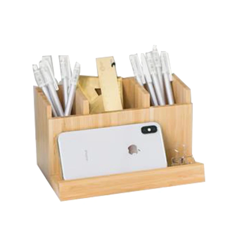 

Bamboo Pen Holder 3 Block Pen Pot Desk Phone Holder Pencil Stand Korean Fantastic Square Style Pen Stands Pad Holder Storage