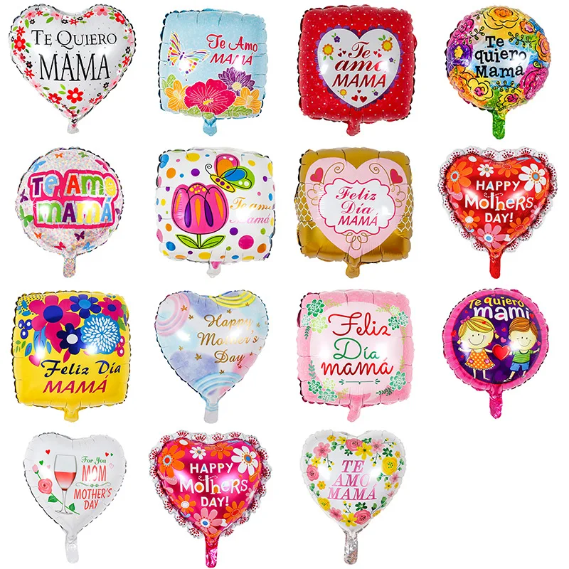 

2pcs18 Inch Round Heart Shaped Square Mother's Day Spanish Birthday Aluminum Film Balloon