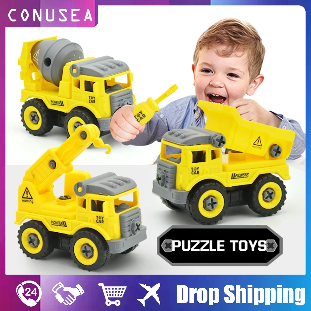4Pcs/set Diy Toys Car Car Model Fire Fighting Truck Engineering Toy Vehicles Dump Excavator Model Car Mini Gift for Kids Boy