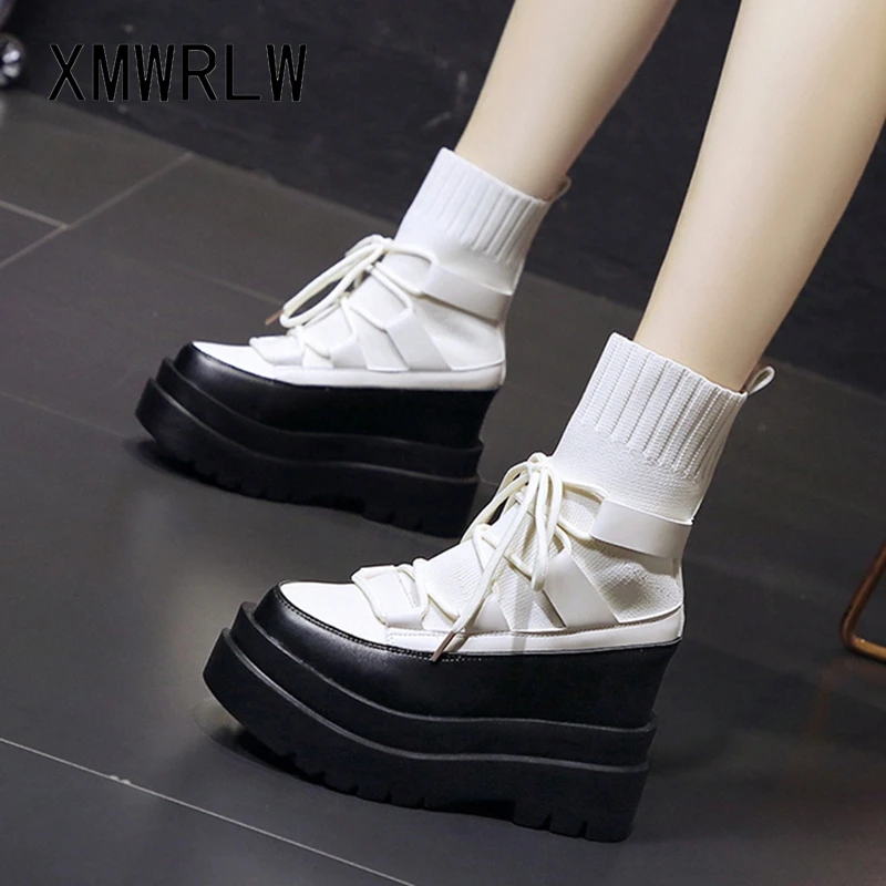 XMWRLW Women High Heels Boots Wedges Shoe 2020 Autumn Leather Ankle Boots For Women Autumn Shoes Non-Slip Ladies Shoes Boot