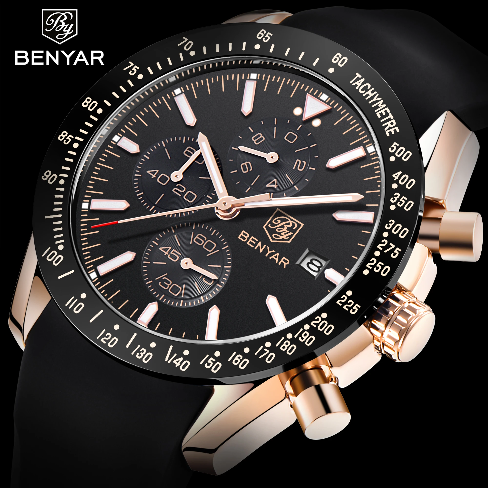 

BENYAR Original Mens Watch Brand Luxury Silicone Strap Waterproof Sport Quartz Chronograph Military Male Clock Relogio Masculino