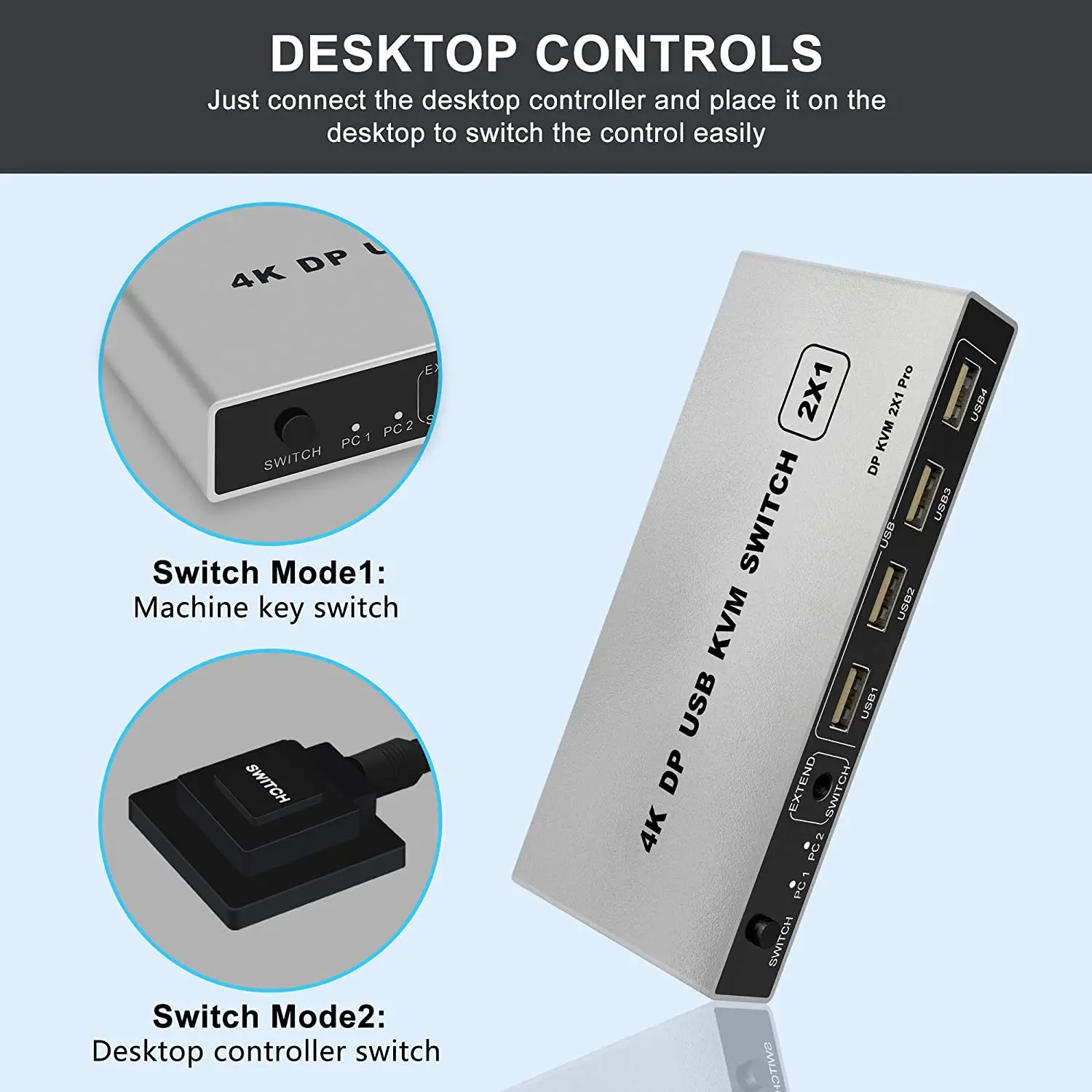 Switch KVM Displayport 1.4 8K a doppia porta USB Displayport KVM DP Switcher 4KX2K/60Hz Displayport 1.2 KVM USB 2 in 1 out