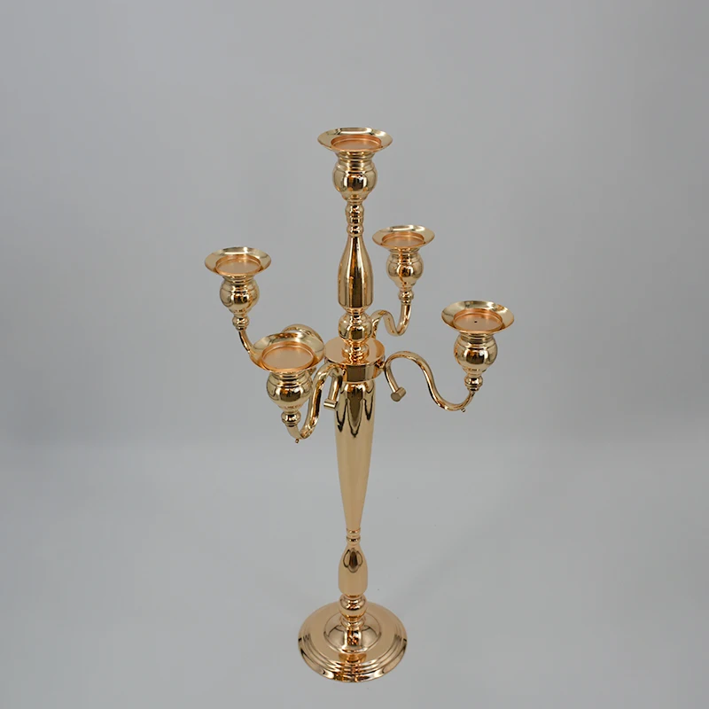 IMUWEN Candle Holders 5-arms Metal Gold Candelabras Crystal Candlesticks For Wedding Event Centerpieces 10 PCS / Lot IM833