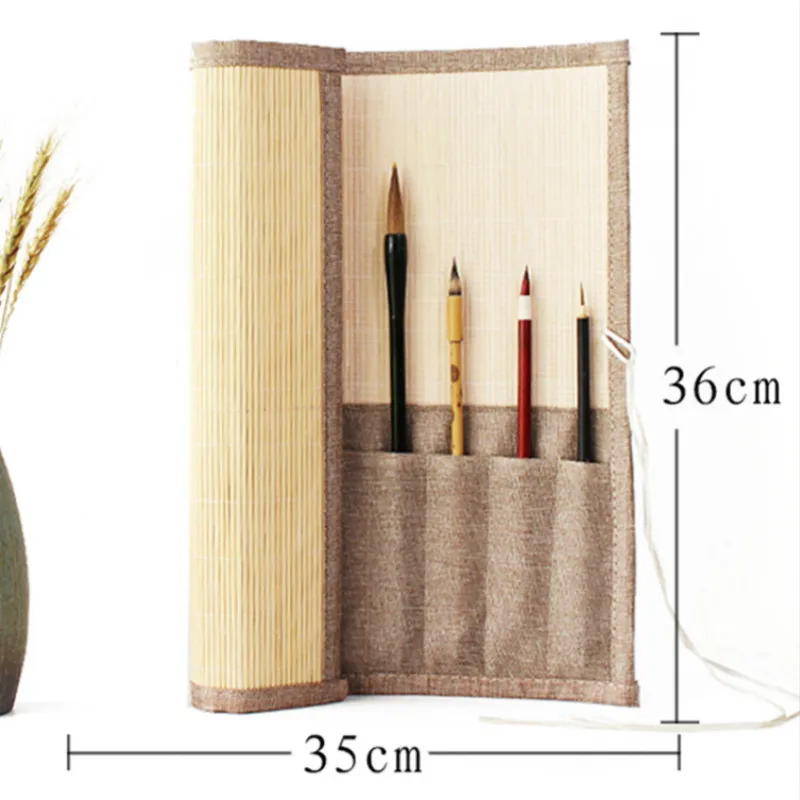 Bamboo Pencil Bag Brush Storage Bags Chinese Calligraphy Brush Pen Case Simple Portable Roll Calligraphy Painting Brush Holder