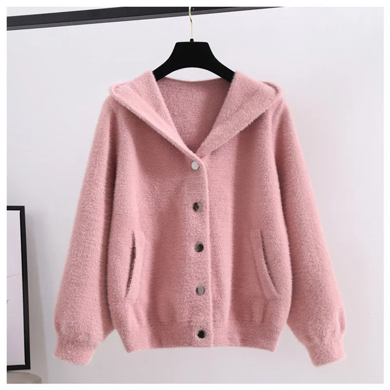 Imitate Mink Fleece Women's Jacket Autumn Winter 2024 New Loose Add Thick Embroidery All-Match Female Cardigan Sweater Coats