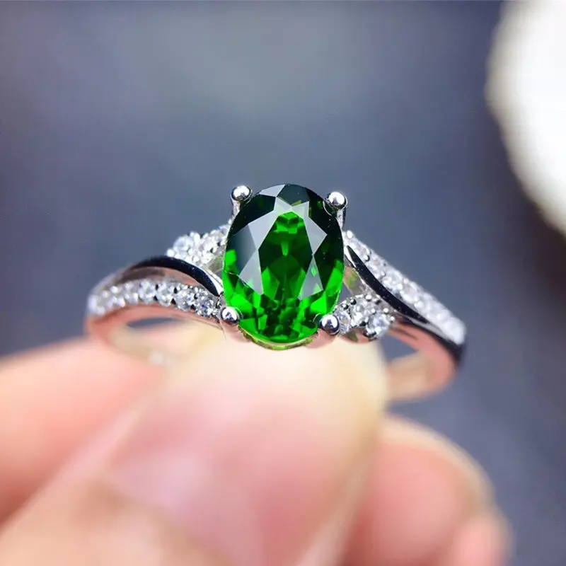 

Chrome Diopside ring for women birthday gift pure green 100% natural gemstone 5mm*7mm oval fine jewelry real 925 sterling silver