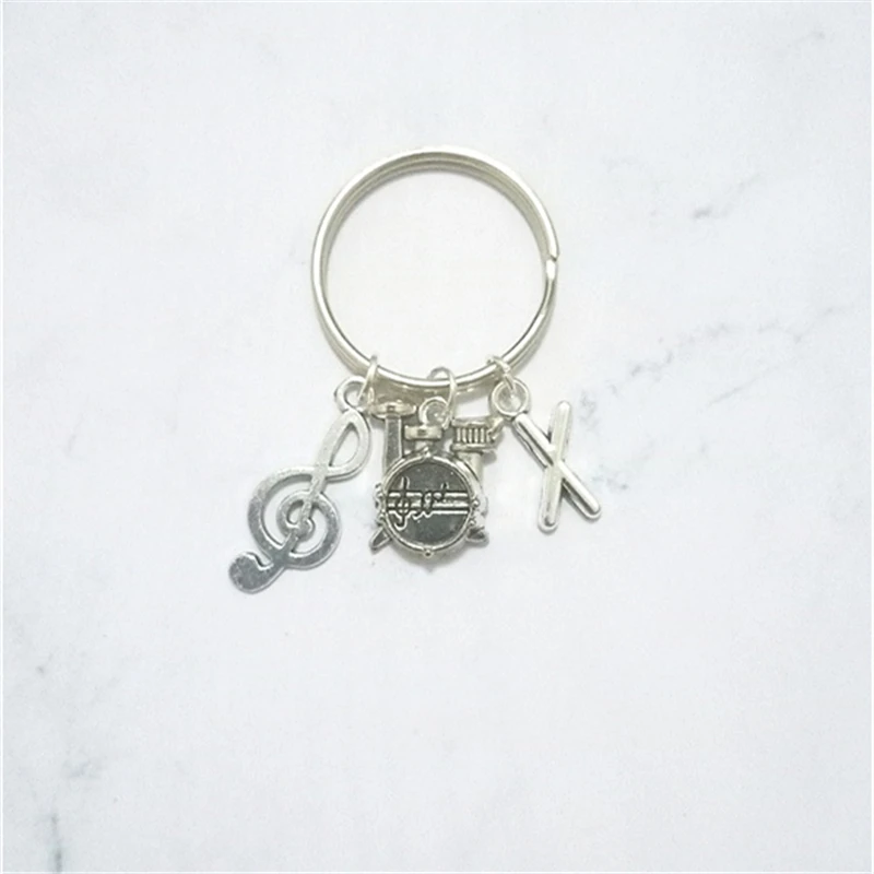 Music Notes Keyring, Drum Keychain, Personalised Music Gift, Initial Charm, Musician Gift, Musical Instrument Key Chain