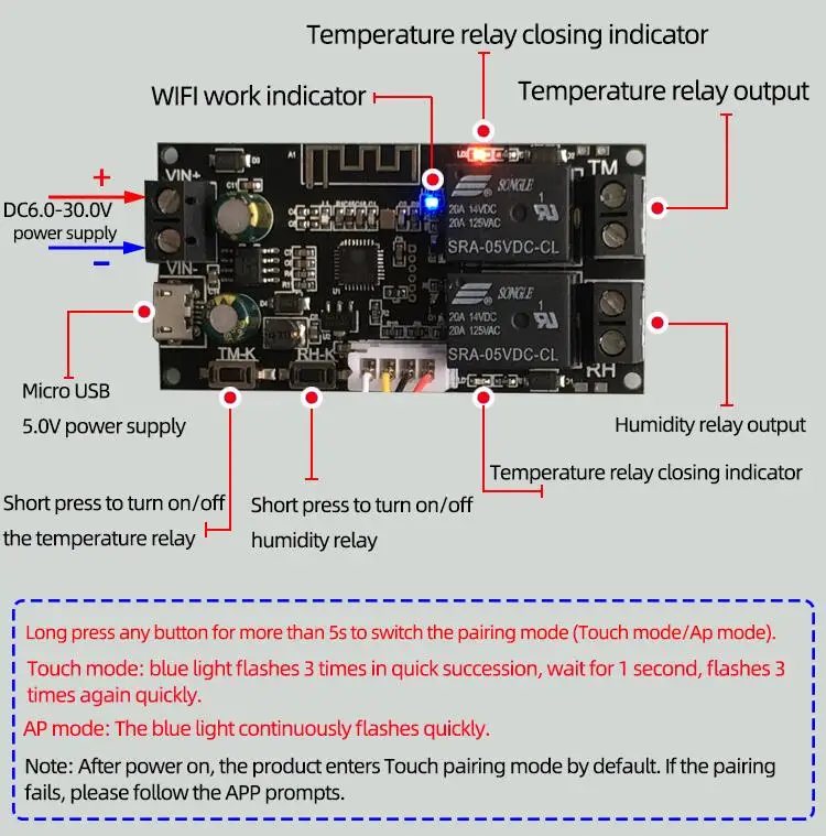 Taidacent Wireless Humidity and Temperature Sensor ESP8266 WIFI APP Thermometer Hygrometer Stick Humidity Sensor with Relay