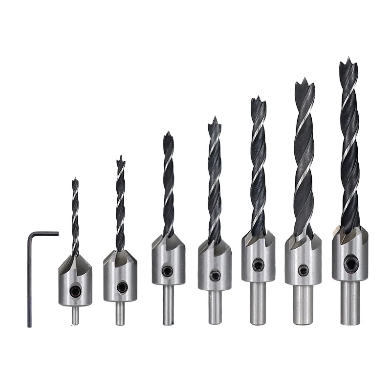 4Pcs/7Pcs Flute Countersink Drills HSS BitS countersunk head drilling Bit Set 3 Tips Woodworking Chamfer Drill 3,4,5,6,7,8,10mm
