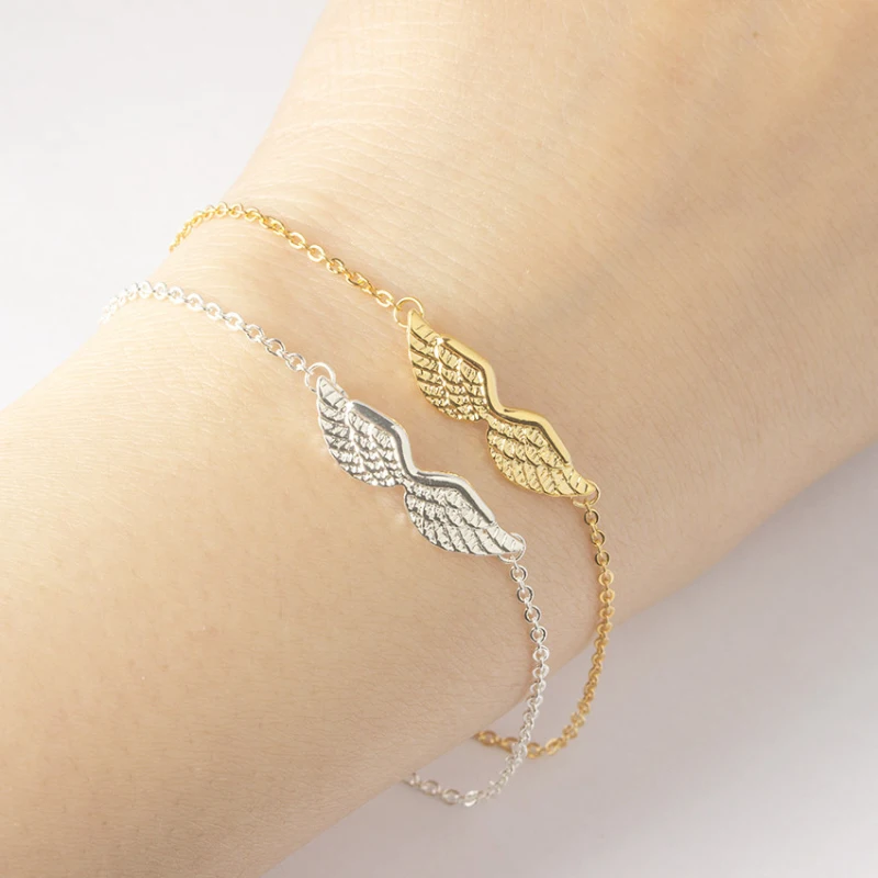 Stainless Steel Angel Wings Bracelets For Women bijoux Vintage Gothic BFF Bracelet Female Gold Color Pulsera Mujer Jewelry