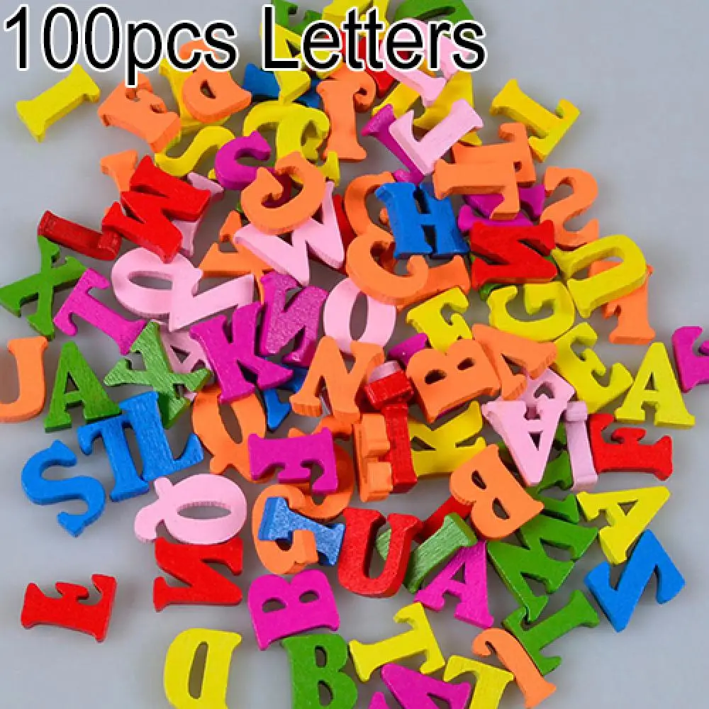 100Pcs Colorful Letters Numbers Wooden Flatback Embellishments Crafts Tool