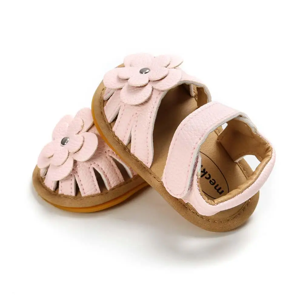 KIDSUN Sandalias de Flores para Bebé, Zapatos Antideslizantes, Calzado Plano con Cierre, Incluye Suela de Goma, Ideal para los Primeros Pasos en