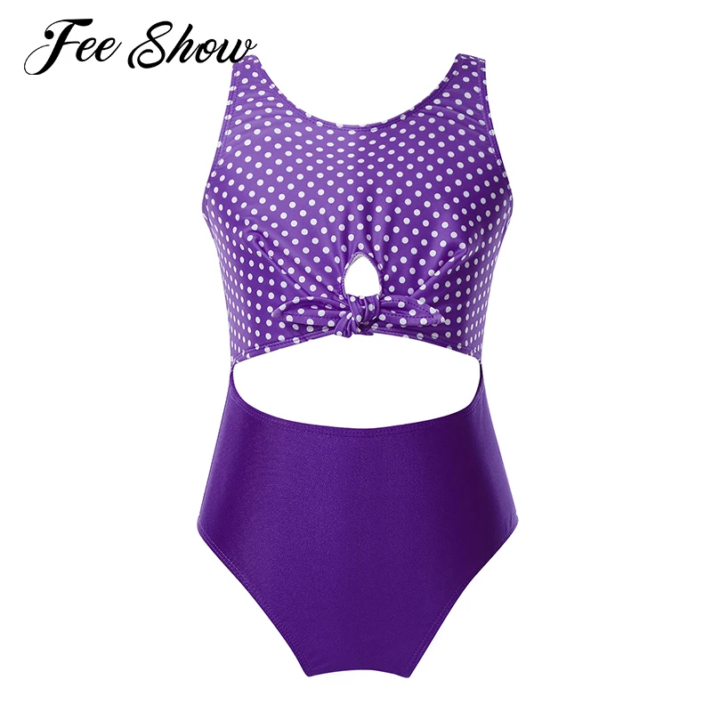 

2021 Kids Girls Summer Swimwear Swimsuits Sleeveless Polka-Dot Bowknot Front Swim Jumpsuit Children Beach Swimming Bathing Suit