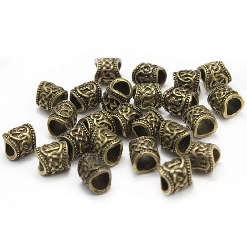 24pcs/Set Viking Runes Beads for Jewelry Making Hair Braid Dreadlock Beard Beads Metal Spacer Large Hole Knife Beads DIY Craft