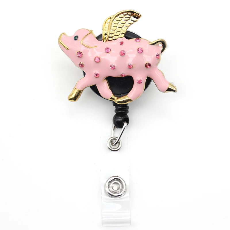 

Popular Rhinestone Fly Pig Rhinestone Retractable ID Badge Reel/Id Badge Holder/Nurse Holder