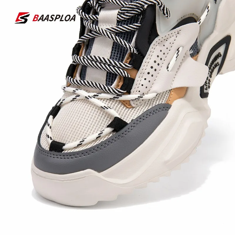 Baasploa 2023 New Women Thick Bottom Running Shoes Fashion Leather Comfortable Sneakers Outdoor Female Travel Walking Shoes