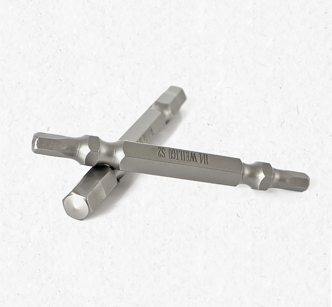 Brocas de destornillador hexagonal de doble cabeza, herramientas manuales magnéticas de acero S2, 65mm de longitud, H2-H6