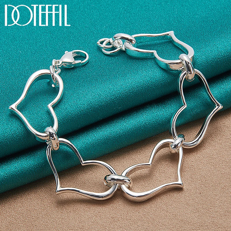 DOTEFFIL 925 Sterling Silver Big Heart-Shaped Bracelet Chain For Women European Charm Wedding Engagement Party Jewelry