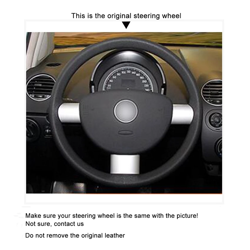 Hand-stitched Black Leather Car Steering Wheel Cover for Volkswagen VW Beetle 1998 1999 2000 2001 2002 2003 2004-2011