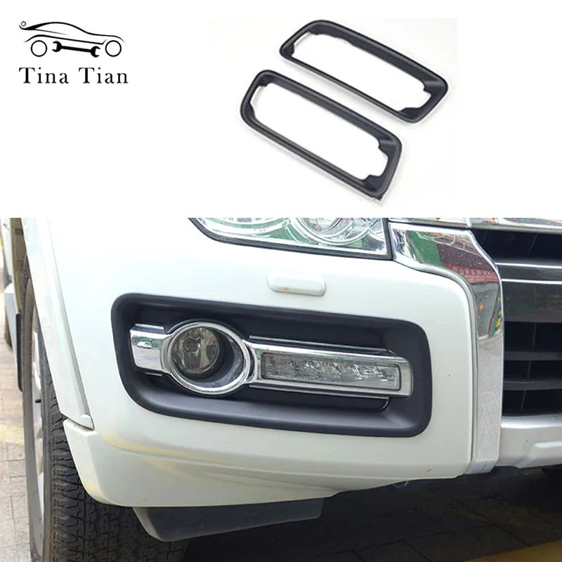 

2pc Black matte Front fog lamp cover Car Accessories fit for Mitsubishi PAJERO 2007 -2019 Car Front fog lamp styling