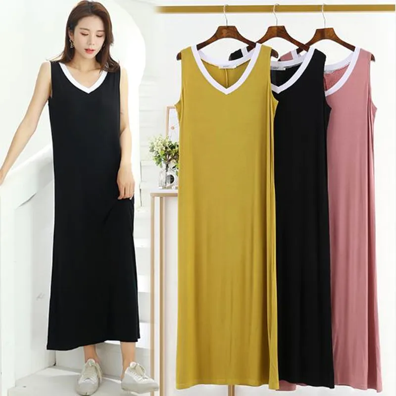 

Camison Sexy Mujer New Spring Summer Nightdress Women Sleeveless Vest Dress Modal Cotton Long Nightgowns Fat MM Home Wear