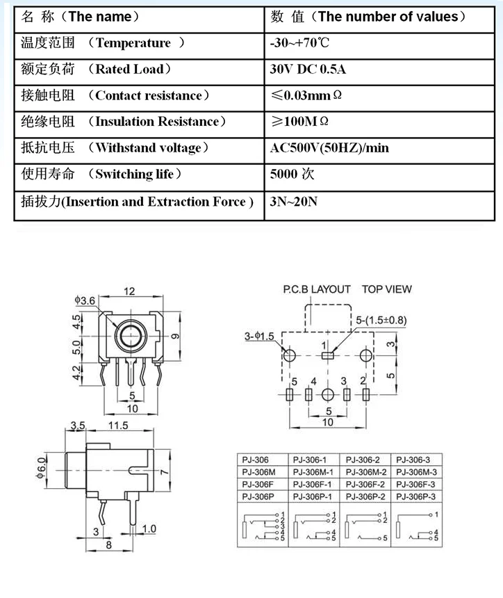 5/10Pcs Audio Socket PJ306 PJ-306 3.5mm Female Audio Connector 5 Pin DIP Stereo Headphone Jack Socket