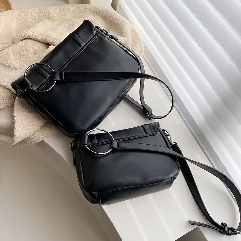 Large Capacity Women Shoulder Bag 2019 University Student's Soft Leather Handbags Black Satchels Crossbody Bag For Teenagers