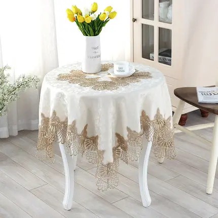 New Arrive Fabric Coffee Table Round Table Cloth With Lace Restaurant Banquet Table Cloth Dining Table Cover For Wedding Party