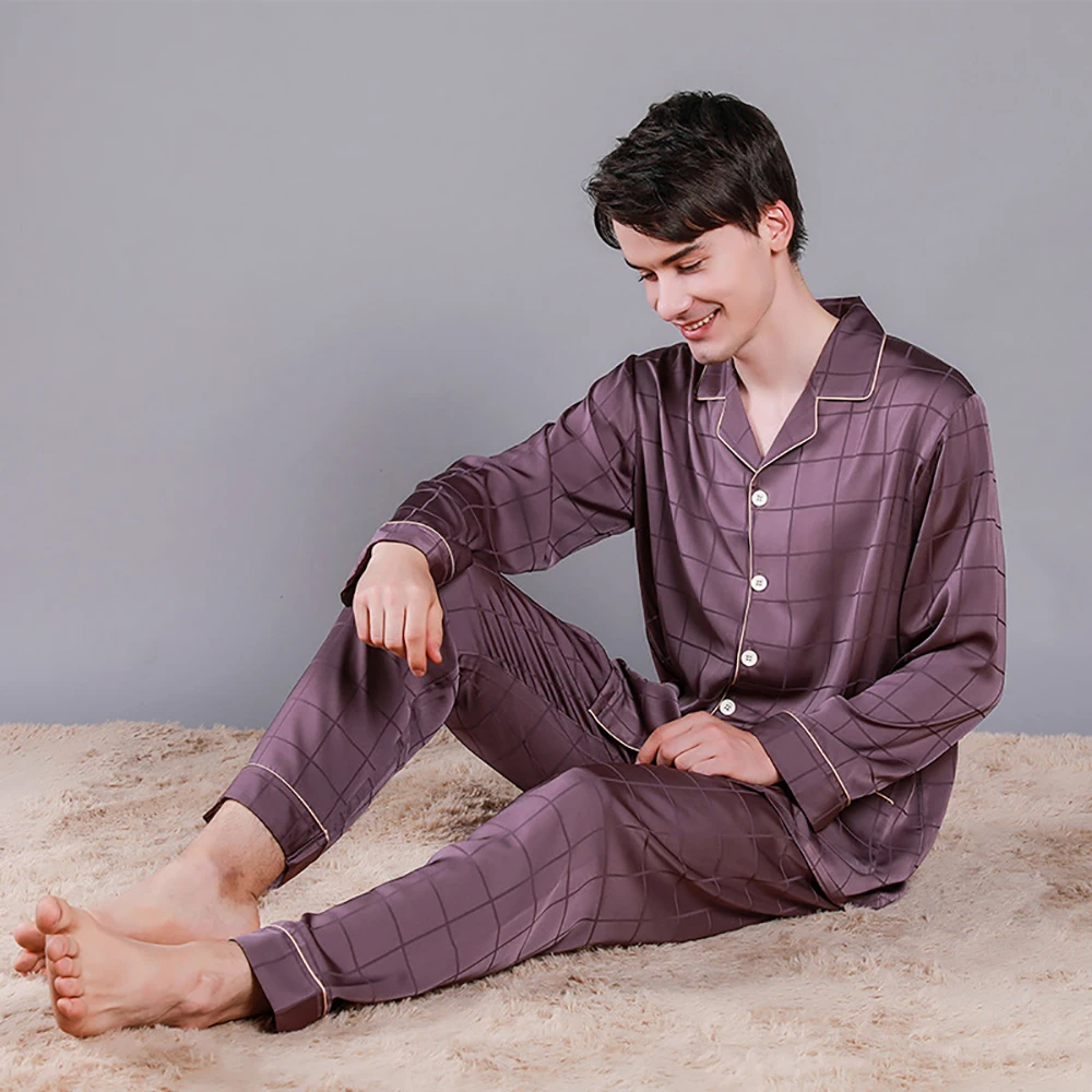 Men Luxurious Ice Silk Pajamas Spring Summer High Quality Plus Size Pajama Sets Male Comfortable Sleepwear Casual Noble Pijama