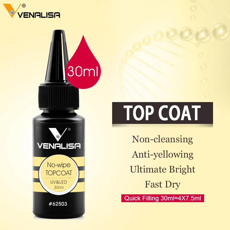 Nouveau vernis à ongles Venalisa 30ml 1oz, Gel de finition sans essuyage, Soak Off LED UV, couche de Base, Gel de remplissage renforcé