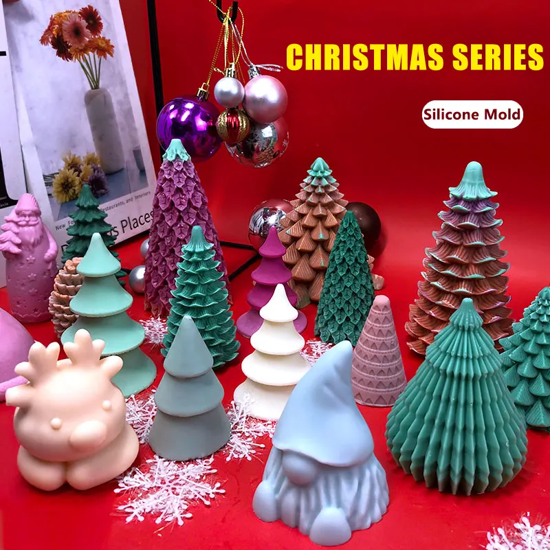 

Christmas Series Scented Candle Silicone Mold Snowman Santa Claus Xmas Tree Elk Silicon Mould DIY Handmade Ornaments Gifts