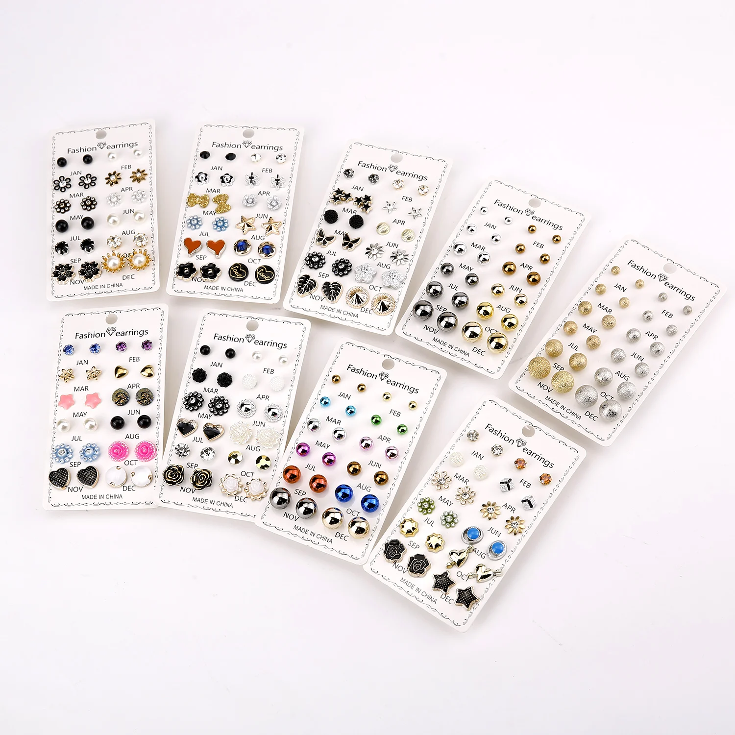 New Arrival 12 Pairs/Set Round Rhinestone Crystal Flowers Combination Card Stud Earring Set For Women Girls Jewelry Wholesale