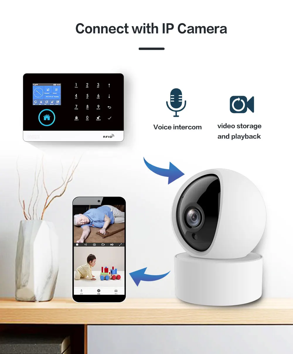 GauTone Smart Home WiFi GSM Alarm System for Home with Motion Sensor Wireless Siren Night Vision IP Camera Tuya Support Alexa