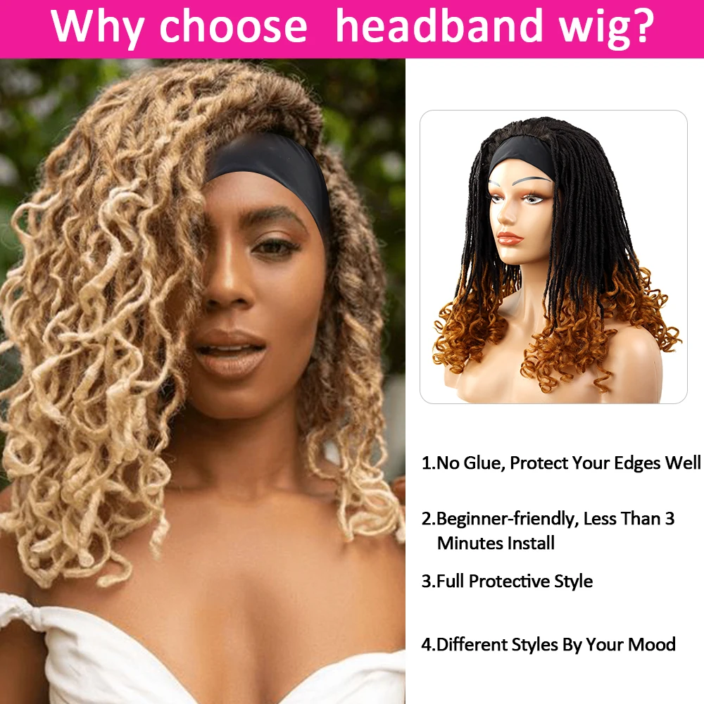 Aigemei Synthetic Sister Locs Curly Ends Wig Dreadlock Headband Wigs For Black Women Soft Curly Faux Locs Wigs