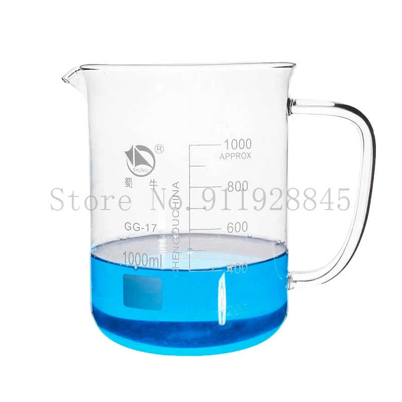 400 500 600 800 1000mL Labotatory Borosilicate 3.3 Glass Beaker with Handle Lab Scale Measuring Cup