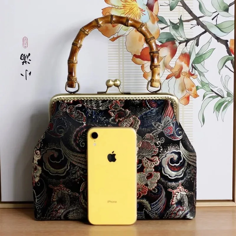 Bamboo lock Shell Bags Vintage Flowers Designer Bag Chain Women Shoulder Crossbody Bag Pure Handmade Women\'s Handbags Purses