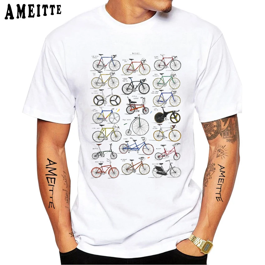 Vintage Collection Of Bicycles T-Shirt Fashion Men Short Sleeve Old Road Bike Cycling T Shirt White Casual Tops Hip Hop Boy Tees