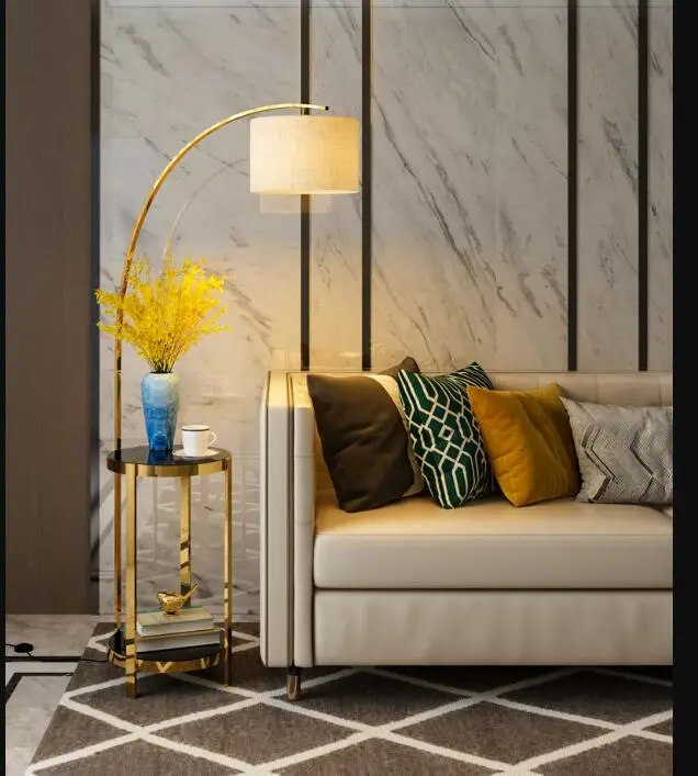 Floor lamp living room bedroom bedside glass coffee table lamp post-modern luxury double-layer vertical table lamp