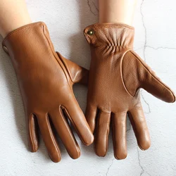 Gants en peau de daim pour hommes, doublure en velours, gants en cuir, laine rayée, bouton Liness, chaud, mode printemps et automne, hiver, 107