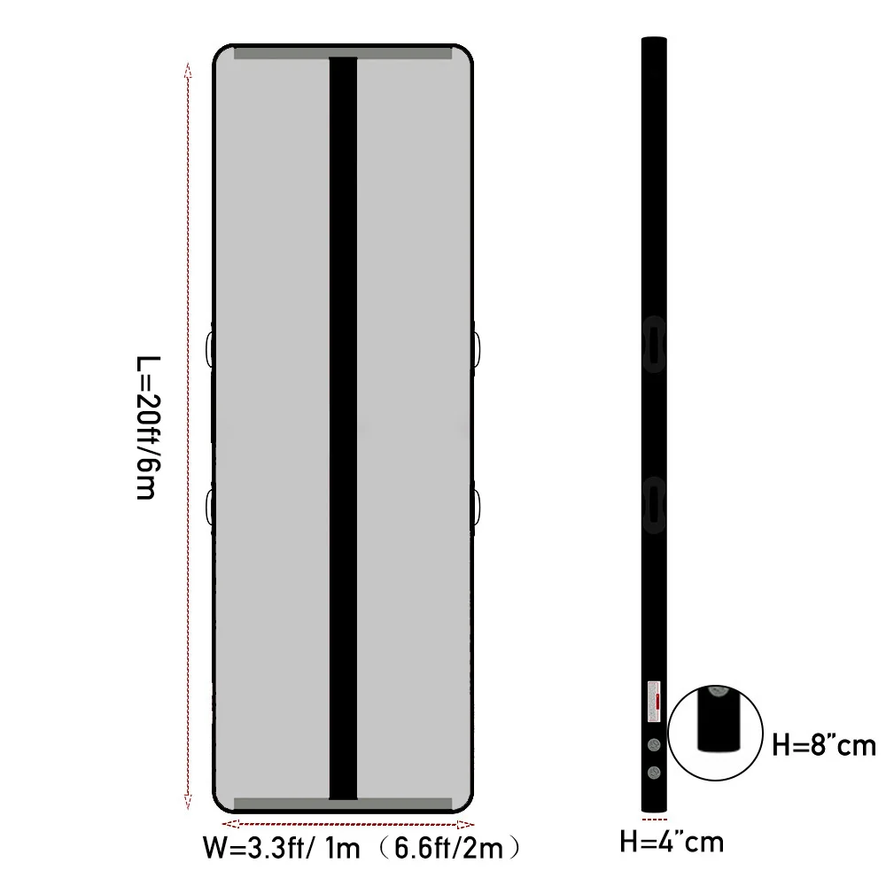 Colchoneta inflable de 6m y 10/20cm de grosor para gimnasia, colchoneta de pista de aire para práctica/gimnasia/playa/Parque/uso doméstico