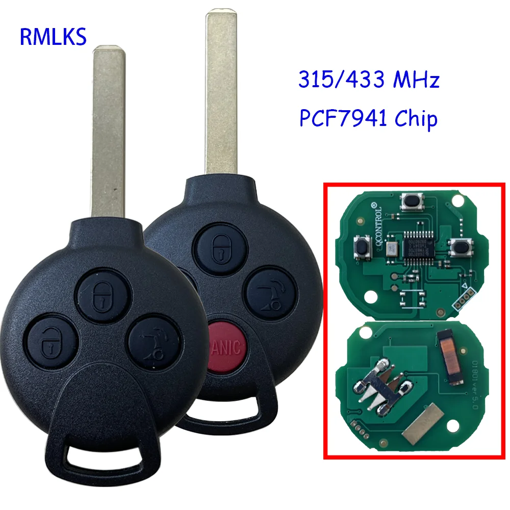 3 Button Keyless Entry Car Remote Key Fob Control For Mercedes-Benz 451 2007-2013 Smart Fortwo Uncut Blade 433Mhz/315Mhz Option