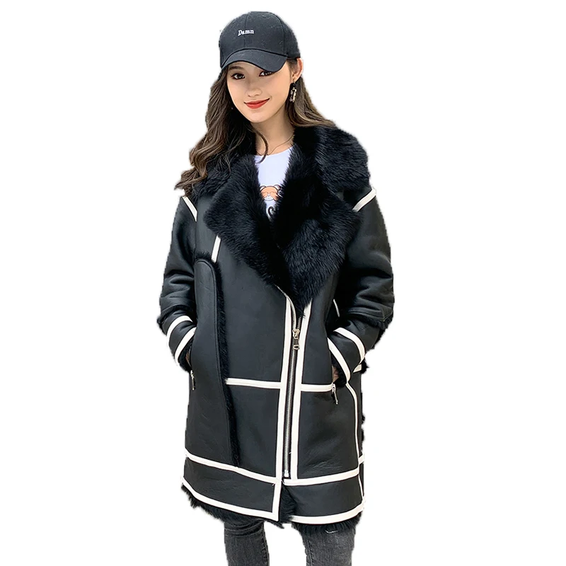 Chaqueta de piel de oveja auténtica para mujer, abrigo mediano y largo, novedad de invierno, 2024