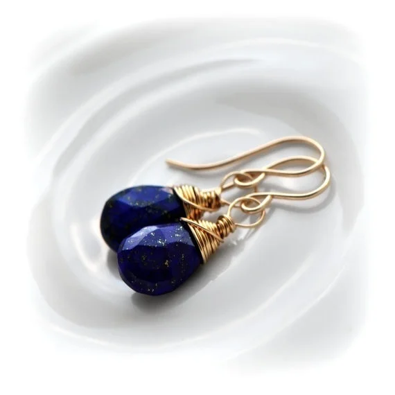 Lapis Lazuli Earrings Sterling Silver, Small Lapis Earrings, Navy Blue Earrings,