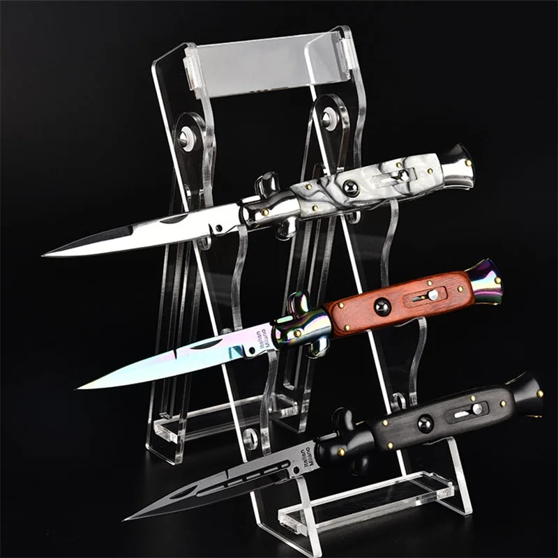 Acrylic 3 Slot Knife Outdoor Tool Dispaly Stand Counter Cutterbed Small Knives EDC Tool Holder Rack Storage Horizontal Anti-Slip