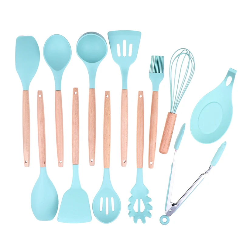 Silicone Wood Turner Soup Spoon Spatula Brush Scraper Pasta Server Egg Beater Kitchen Cooking Tools Kitchenware